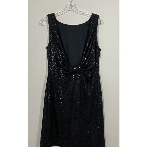 INC Medium Women’s Pin Up Black Sequin Low Back Dress Bow Retro Pin Up Shift - Picture 2 of 6